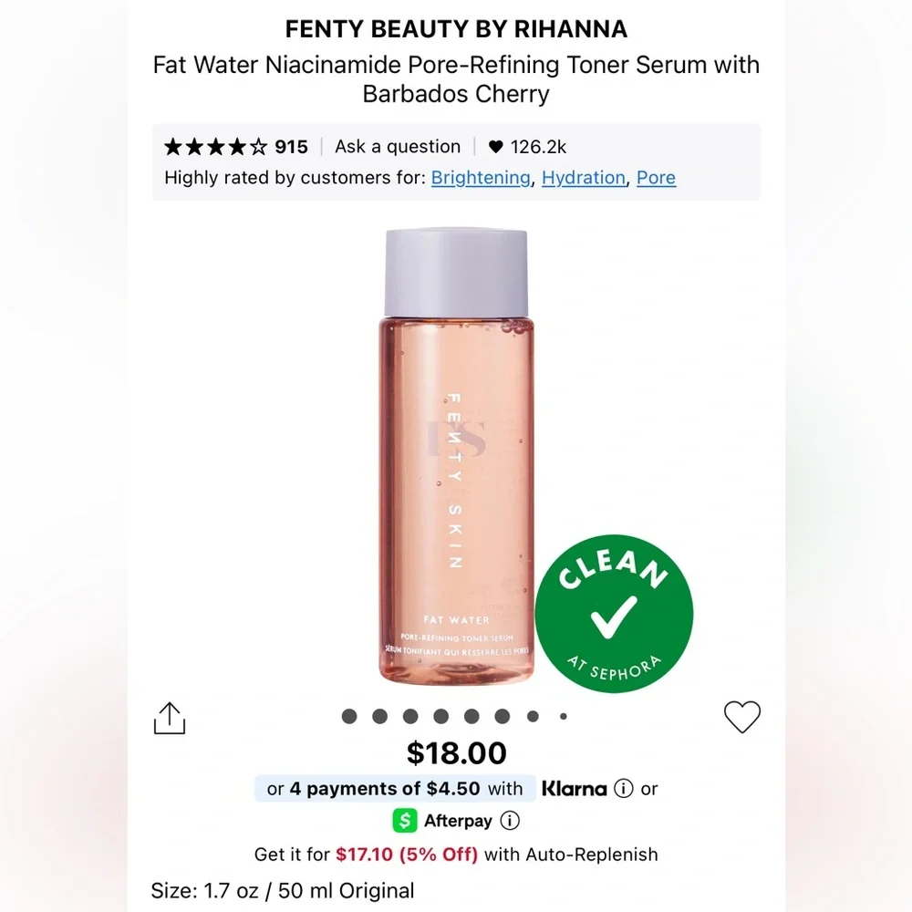 Fenty Beauty Fat Water Toner  ( New No Box )